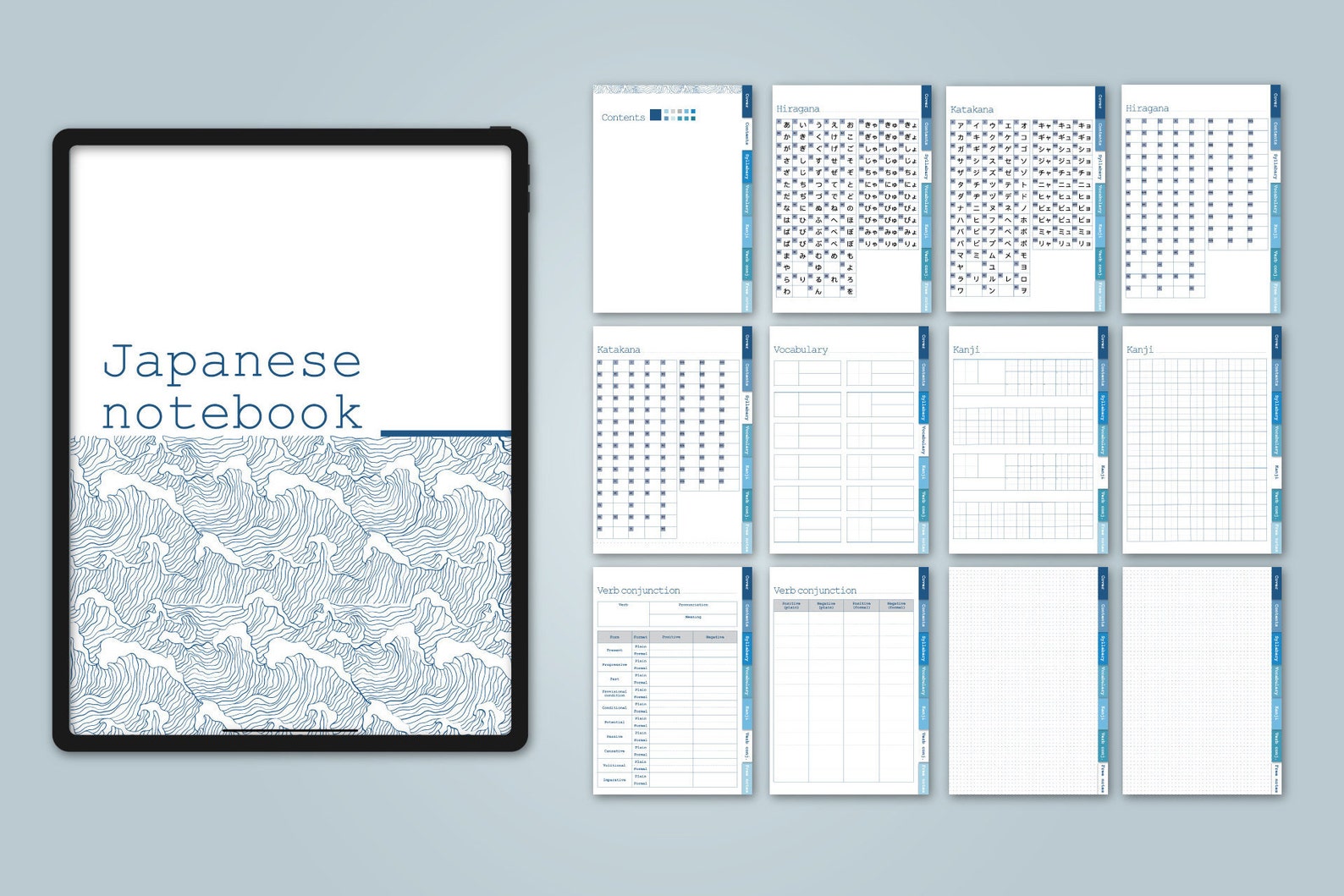 Japanese Notebook_blue PDF Goodnotes Compatible Keynote File Included