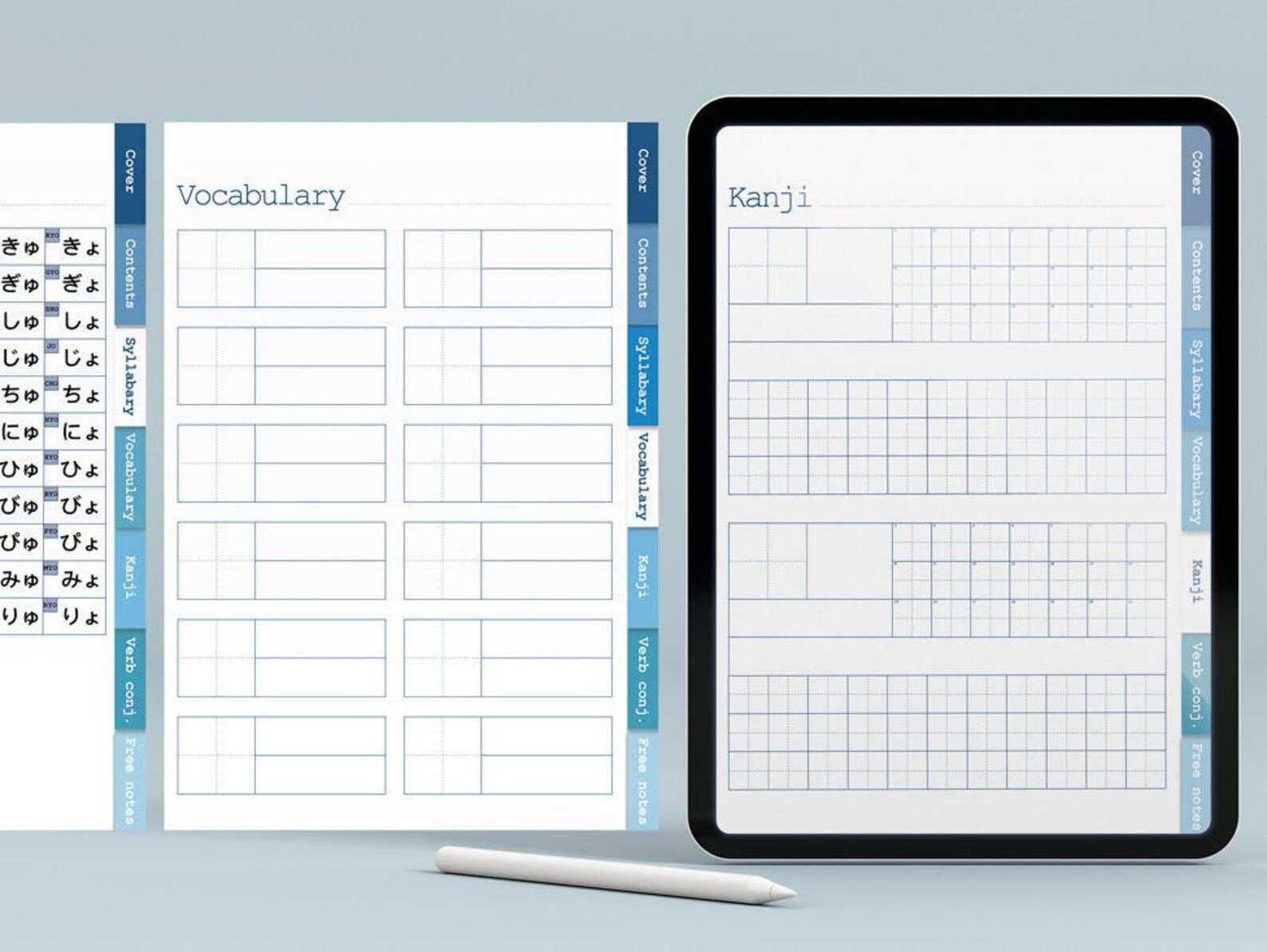Japanese Notebook_blue PDF Goodnotes Compatible Keynote File Included