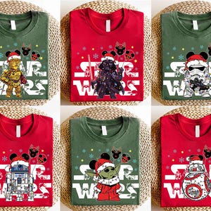 Disney Star Wars Family Christmas Shirts, Santa Darth Vader R2-D2 C-3PO Xmas Tee, Galaxy's Edge Christmas Holiday Gift Shirts, Disney tee