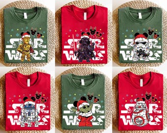 Disney Star Wars Family Christmas Shirts, Santa Darth Vader R2-D2 C-3PO Xmas Tee, Galaxy's Edge Christmas Holiday Gift Shirts, Disney tee