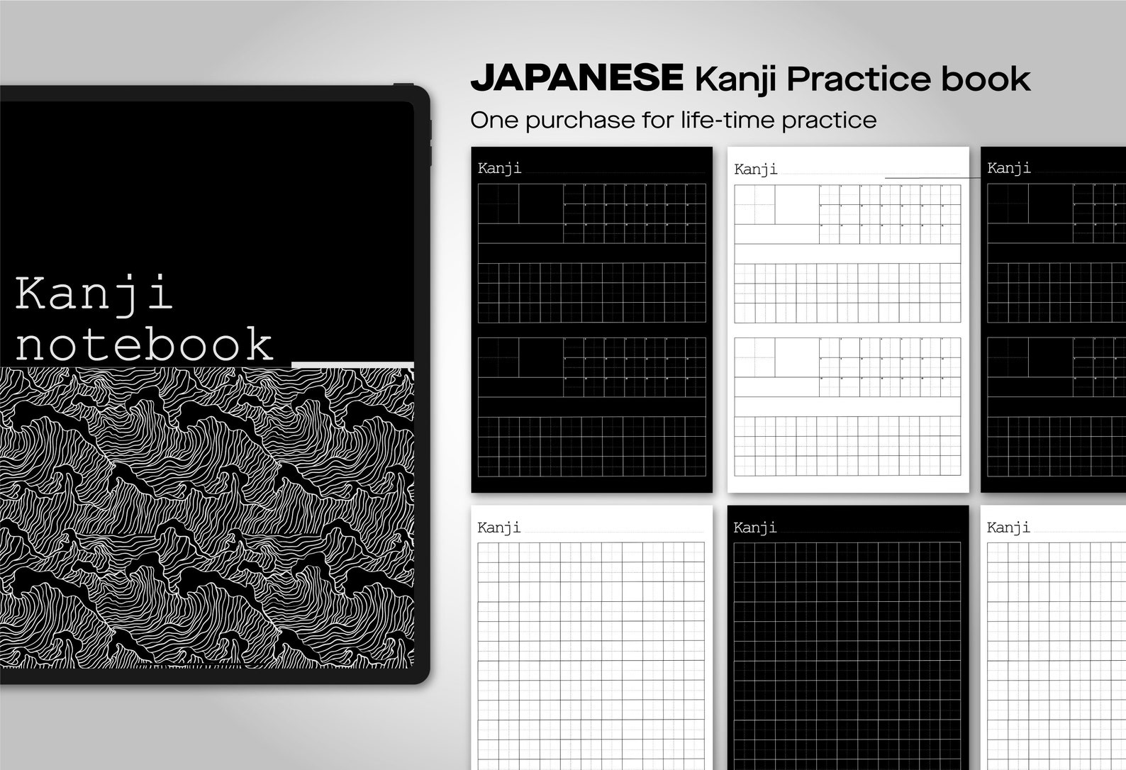 Kanji Notebook_printable and Goodnotes Compatible_black Etsy