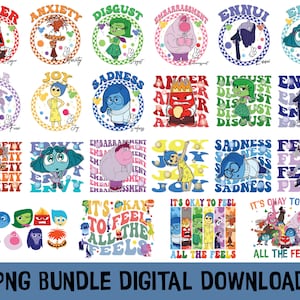 Bundle Inside Out 2 It's Okay To Feel All The Feels Png, Emotions Mental Health Png, Therapist Psychologist Png, Cartoon Emotions Friends