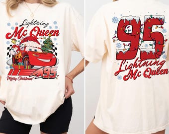Disney Pixar Lightning McQueen Christmas Sweatshirt, Disney Cars Christmas Sweatshirt, Disney family Xmas tee, McQueen 95 Piston Cup Shirts