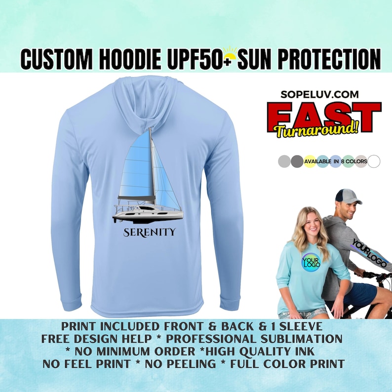Custom Printed UPF 50+ Hooded Sun Shirt Performance Dri Fit image 1