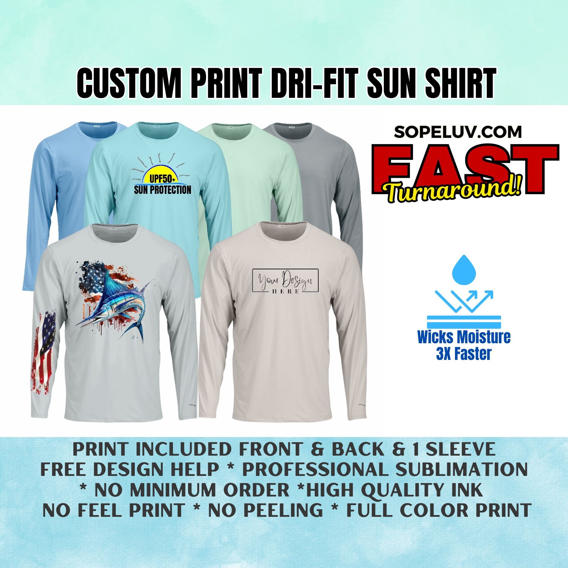 Custom Printed Unisex Aruba Long Sleeve Shirt UPF 50 SUN PROTECTION Shirt Fishing Shirt Company Shirt Family Shirt Performance Shirt Etsy