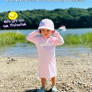 Toddler and Youth Custom Printed Hooded Long Sleeve Dress with UPF50+  SUN PROTECTION