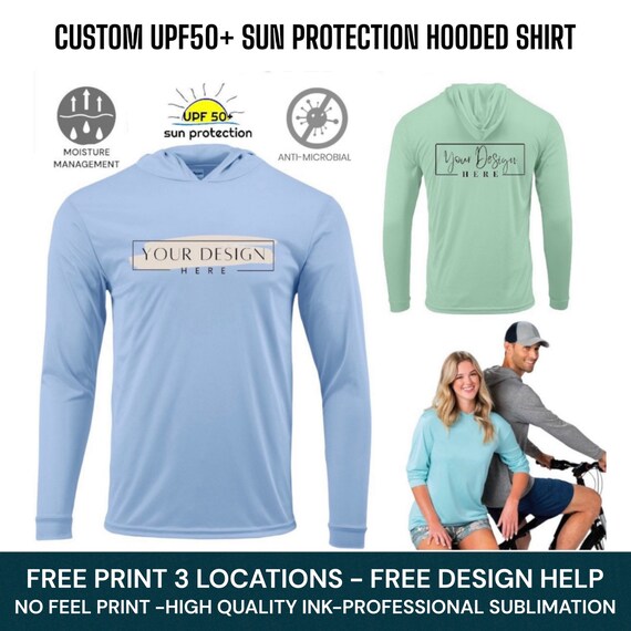 Custom Unisex Long Sleeve Hooded Shirt UPF 50 SUN PROTECTION - Etsy