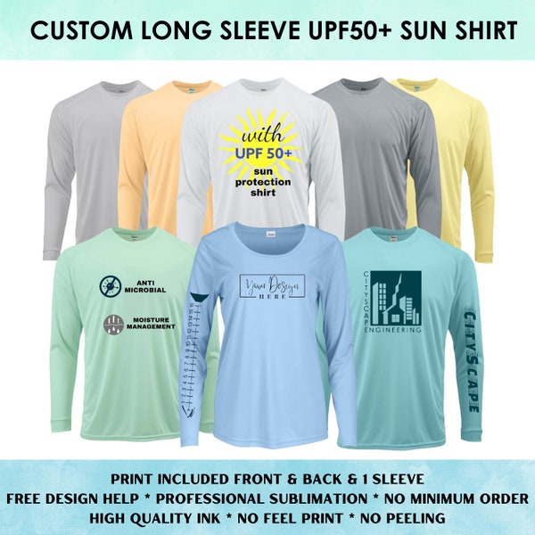 Custom Printed Long Sleeve Shirt  UPF50+ SUN PROTECTION, Unisex Sun Shirt, Performance Shirt, Fishing Shirt, Company Shirt, Family Shirt