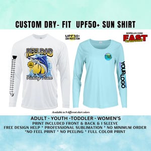 Custom Printed UPF Long Sleeve Shirt, UPF50+ Sun Protection  Sun Shirt, Fishing Shirt, Company Shirt, Family Shirt, Performance Shirt