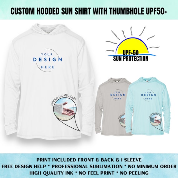Custom Printed HOODIE Long Sleeve Shirt With Hidden Thumbhole