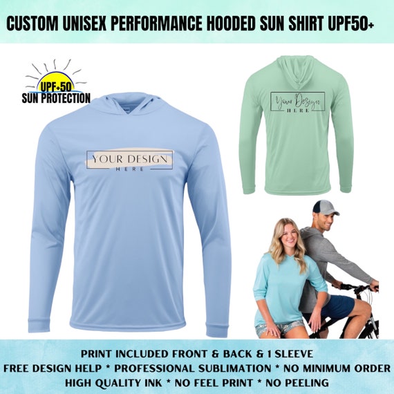 Custom Printed Unisex Performance Hooded Long Sleeve Sun Shirt, UPF 50 SUN  PROTECTION Shirt, Fishing Shirt, Company Shirt, Father's Day 