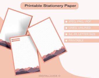 Beautiful Printable Stationary Paper  |Mountain Writing Paper | Digital Download | Letter | A4 | PDF | Instant Download