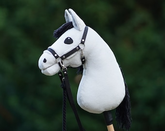 Hobby Horse Gray + Stick + Gray Halter + Reins + Tether 100% Handmade