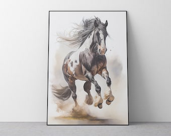 Watercolor Tinker Horse Portrait, Printable Animals, Modern Digital Poster, Download Wall Art, Digital Artwork, Animal Art, Home Decor
