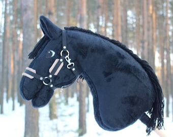 Hobby Horse Black + Stick + Dun Halter + Reins + Tether 100% Handmade