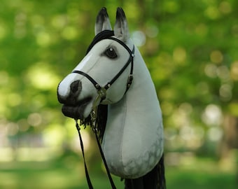 Hobby Horse Dapple Gray + Stick + Hackamore Bridle 100% Handmade
