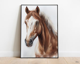 Watercolor Arabian Horse Portrait, Printable Animals, Modern Digital Poster, Download Wall Art, Digital Artwork, Animal Art, Home Decor