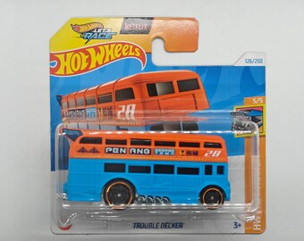 Hot Wheels TROUBLE DECKER HTD46 Treasure Hunt 2024 Collectible Rare Model Perfect Condition
