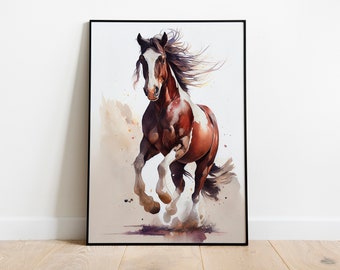 Watercolor Tinker Horse Portrait, Printable Animals, Modern Digital Poster, Download Wall Art, Digital Artwork, Animal Art, Home Decor