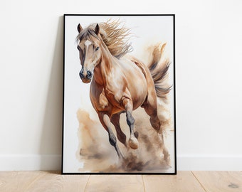 Watercolor Arabian Horse Portrait, Printable Animals, Modern Digital Poster, Download Wall Art, Digital Artwork, Animal Art, Home Decor