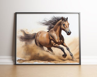 Watercolor Arabian Horse Gallop, Printable Animals, Modern Digital Poster, Download Wall Art, Digital Artwork, Animal Art, Home Decor