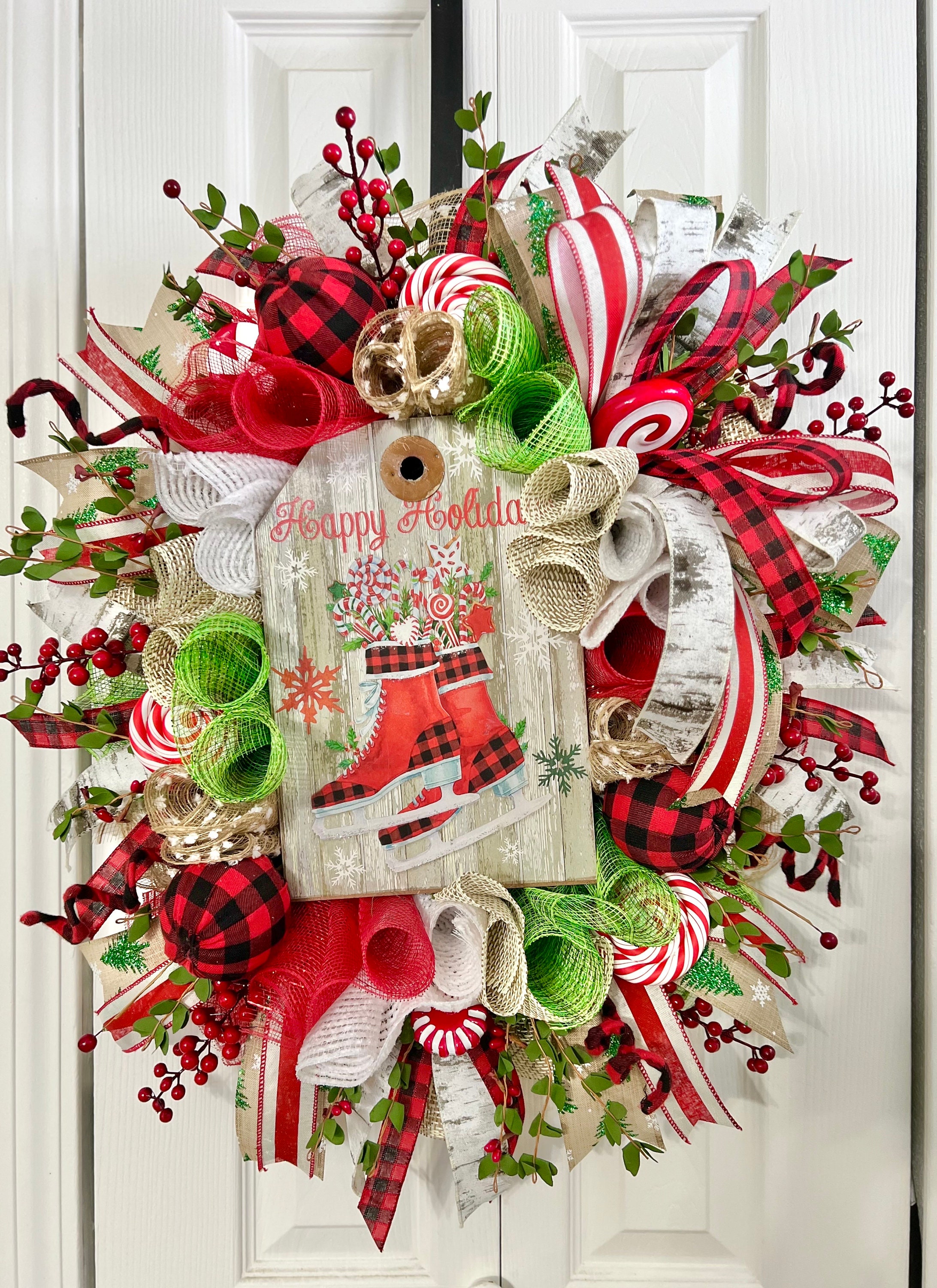 Traditional Christmas Wreath, Vintage Christmas Wreath, Happy