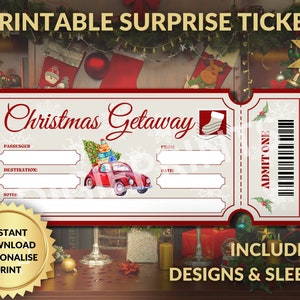 Druckbare personalisierte Überraschung Weihnachten Getaway Ticket Bordkarte Geschenkgutschein Ferienzeit