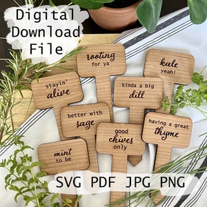 SVG Garden Stakes Funny Pun Herb Markers, Instant Download Digitaal bestand voor Glowforge Laser of Cricut Planten