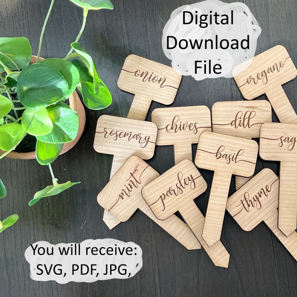 SVG Garden Stakes Herb Markers, Instant Download Digital File for Glowforge Laser or Cricut Plants