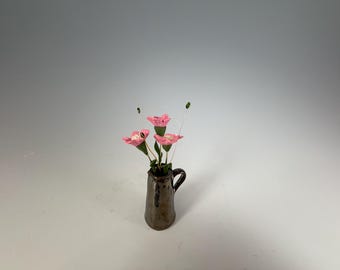 Handmade pottery mini vase | polymer clay flowers