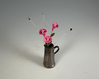 Handmade pottery mini vase | polymer clay flowers
