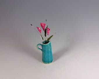 Handmade pottery mini vase | polymer clay flowers