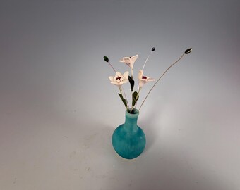 Handmade pottery mini vase | polymer clay flowers