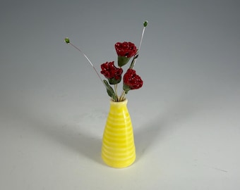 Handmade pottery mini vase  | polymer clay flowers