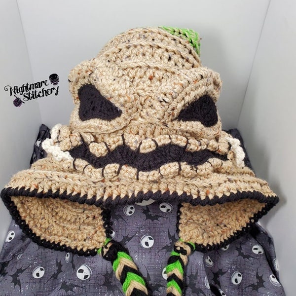 Capuche en toile de jute, boogie man, chapeau de cosplay, capuche de costume, surdimensionné, cadeau de Noël, cadeau unique, sur commande, homme de jeu, crochet NBC