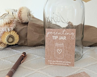 Parenting Tip Jar Sign with Advice Card for The Parents To Be | Boho Baby Shower Advice | Baby Shower Sign | Baby Shower Game Printable DIY