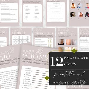 Neutral Baby Shower Game Bundle, Minimalist Baby Shower Games Bundle, Baby Game Bundle, Printable Game Bundle, Baby Shower Trivia