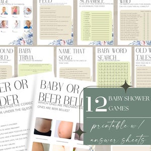 Neutral Baby Shower Game Bundle, Flower Baby Shower Games Bundle, Baby Game Bundle, Printable Game Bundle, Baby Shower Trivia, Digital