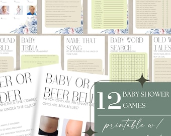 Paquete de juegos para baby shower neutrales, paquete de juegos para baby shower con flores, paquete de juegos para bebés, paquete de juegos imprimibles, trivia para baby shower, digital
