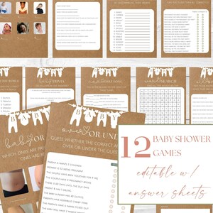 Neutral Baby Shower Game Bundle, Boho Country Clothesline Baby Shower Games Bundle, Baby Game Bundle, Printable Game Bundle, Brown Neutral