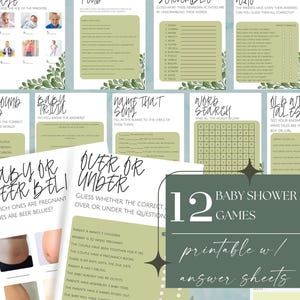 Neutral Baby Shower Game Bundle, Sage Leaf Baby Shower Games Bundle, Baby Game Bundle, Printable Game Bundle, Baby Shower Trivia