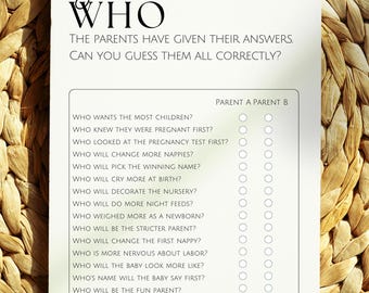 Guess Who Game Printable | Fun Baby Shower Games Digital Download | Guess Questions | Funny Baby Digital