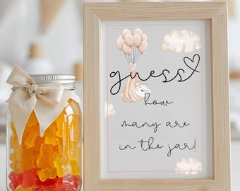 Guess How Many Game Shower Game Party Activity, Display Sign and Cards, Cloud Balloon Design, Download, Printable Digital