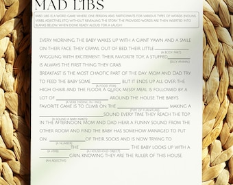 Funny Baby Shower Game, Baby Shower Mad Libs, Printable Gender Neutral Baby Shower Game, Hilarious Baby Story Activity for Baby Shower