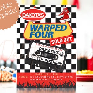 EDITABLE Fourth Birthday Party Invitation, Warped Four Birthday Invitation, Gender Neutral 4th Birthday Invite, Last Minute Birthday Invite