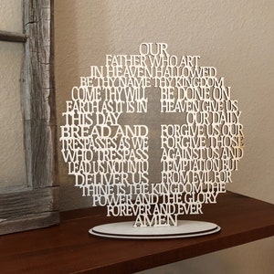 Lord&#39;s Prayer Medallion, Religious Wood Sign, With Stand, Wall Decor, Our Father