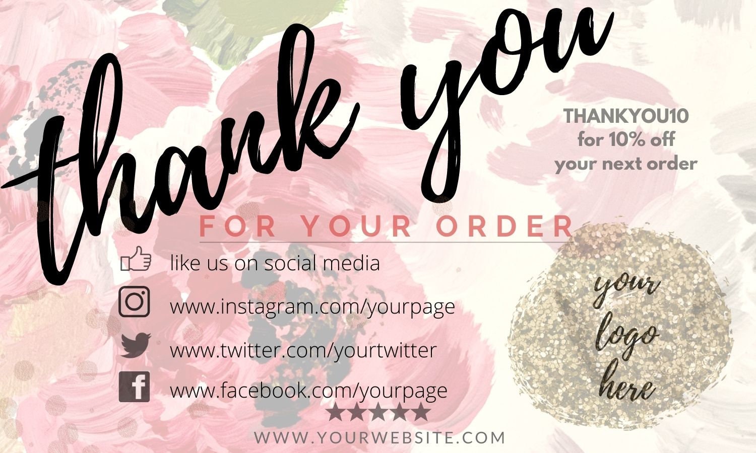 Thank You Personalized Business Card Editable Customizable Etsy
