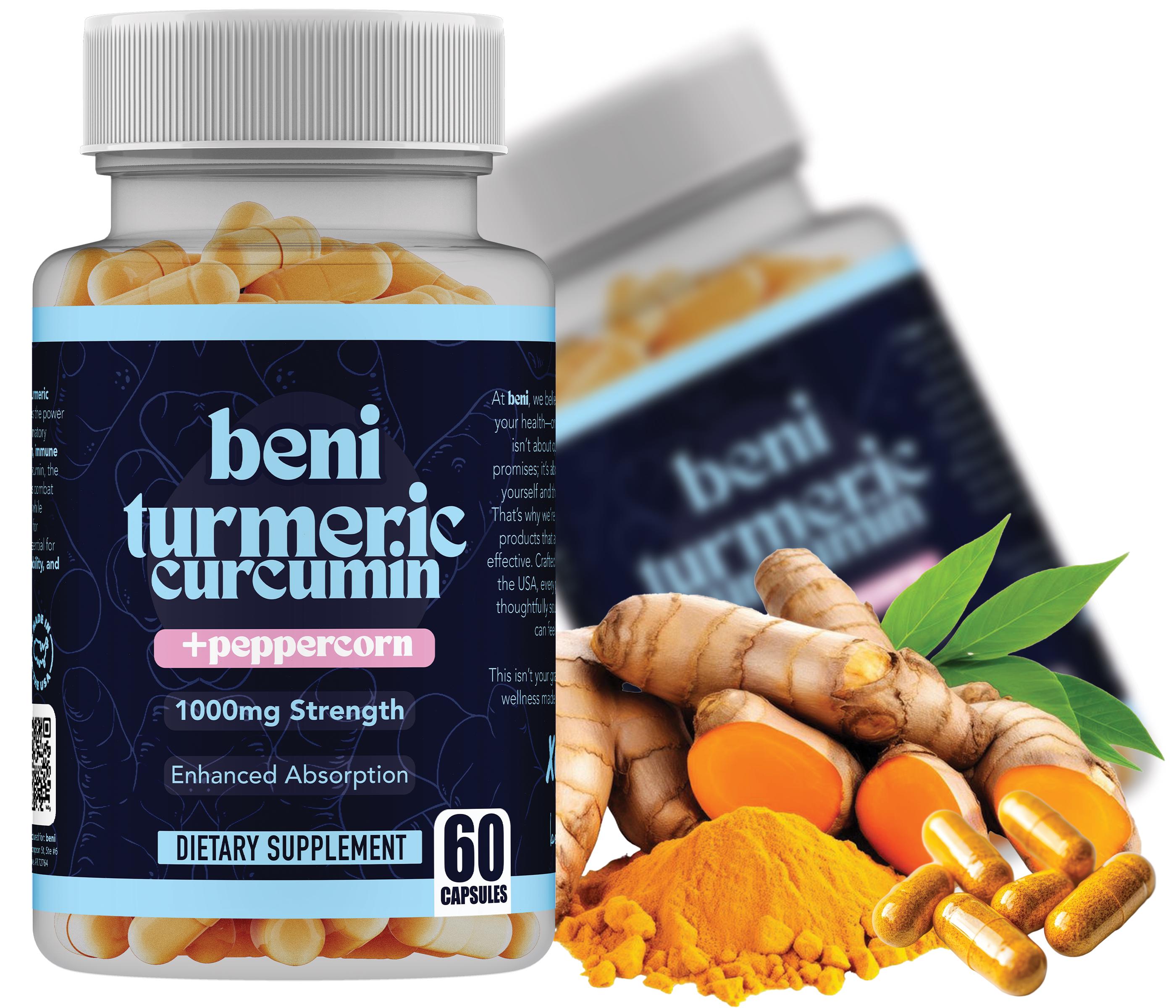 Organic Turmeric Curcumin + Peppercorn Capsules 1000mg – 60 Count High-Absorption with Black Pepper, Vegan, Non-GMO, Made in USA