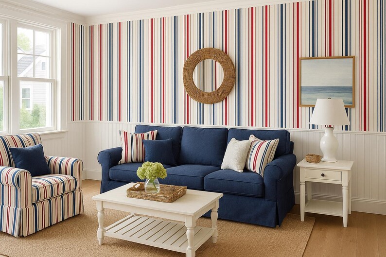 Nantucket Stripe Wallpaper - Etsy