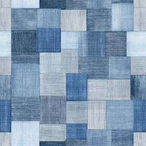 Indigo patchwork atelierbehang